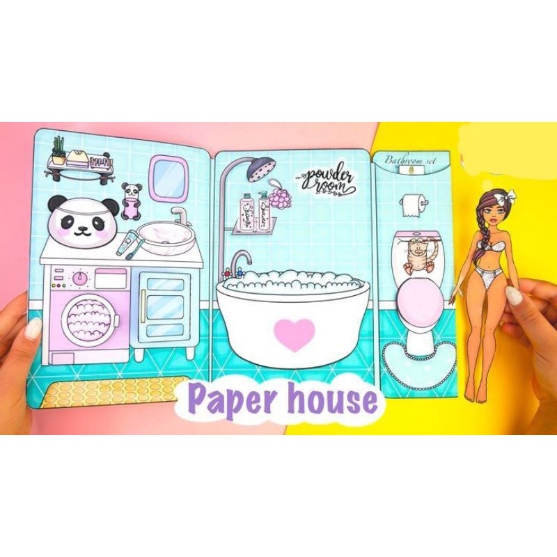 NHÀ CHO BÚP BÊ GIẤY 2 NHÀ GẤU TRÚC