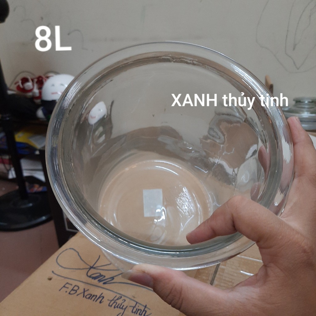 Bình thủy tinh trụ trơn ngâm củ sâm, ngâm quả, ngâm nấm linh chi - dung tích 8 Lít