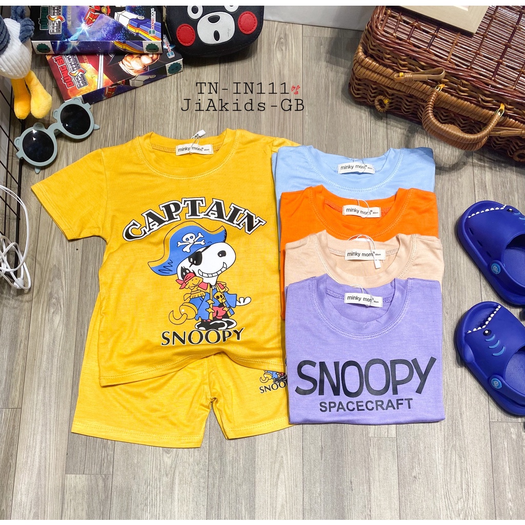 Bộ Cộc Tay THUN LẠNH MINKY MOM In Hình Snoopy Ngộ Nghĩnh Cho Bé TN-IN111