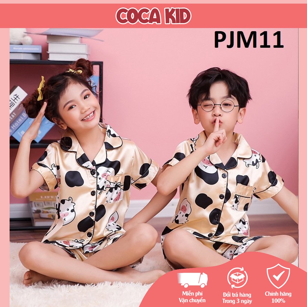 Đồ Ngủ Ngắn Tay Cho Bé, Bộ Pijama Ngắn Tay Bé Trai, Bộ Pijama Cho Bé Gái Chất Lụa In Hình Cực Yêu Cho Bé Từ 8kg - 39kg