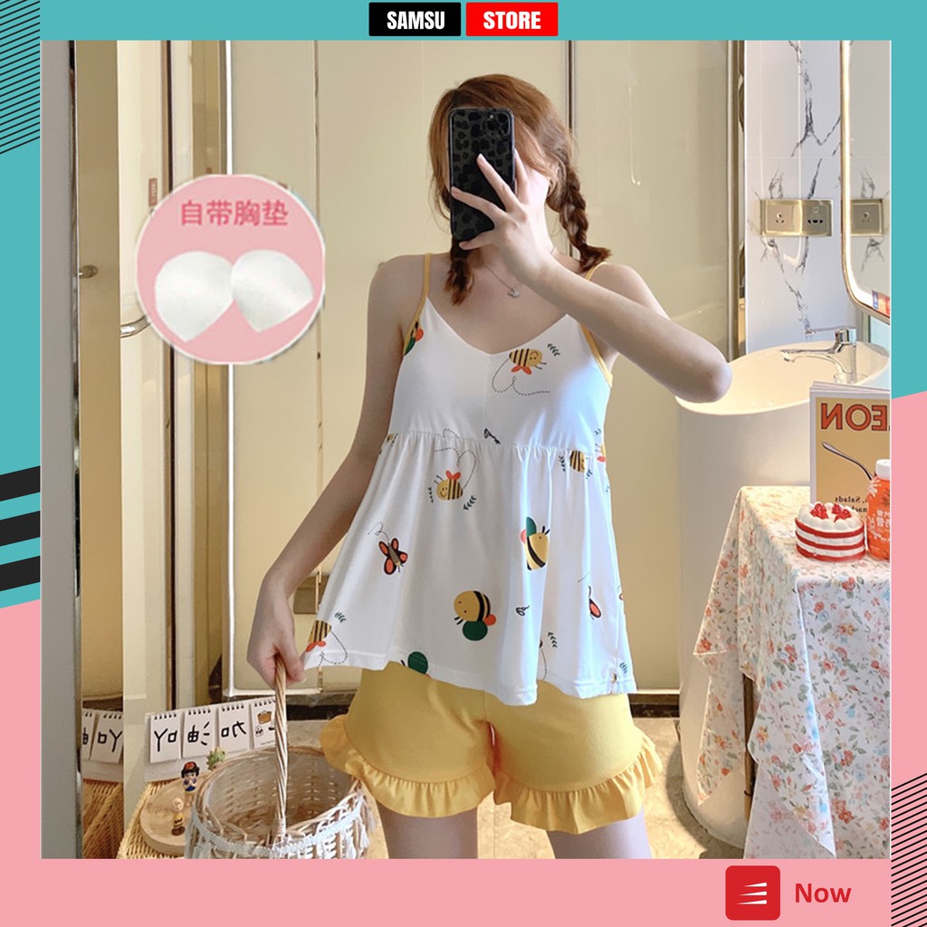 Đồ bộ nữ mặc nhà mùa hè cotton 2 dây cao cấp SAMSU FX655
