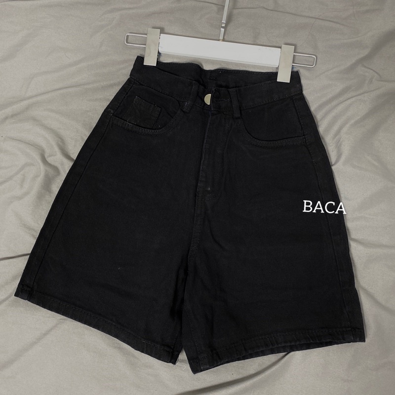 Quần Short Jean Ngố Màu Đen Basic Lưng Cao cho Nữ