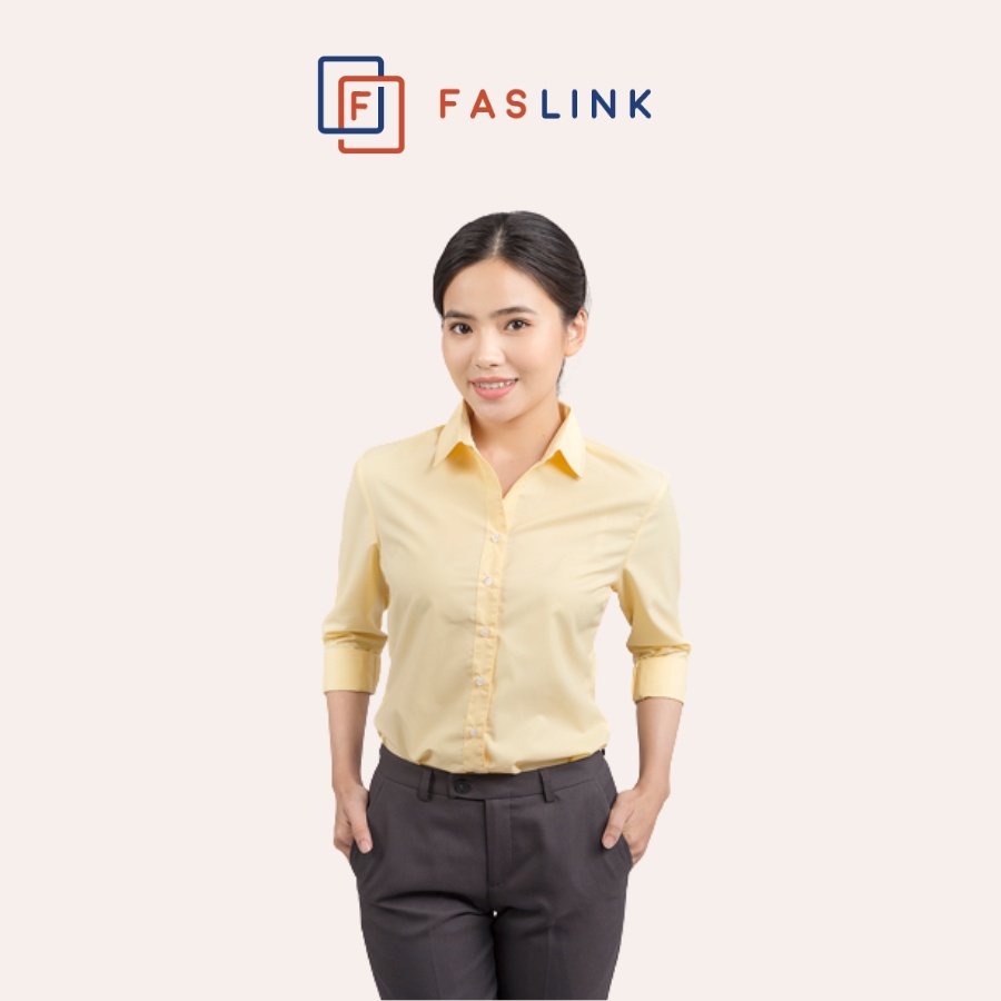 Áo sơ mi Nữ tay dài công sở cao cấp Faslink phối cổ màu vàng