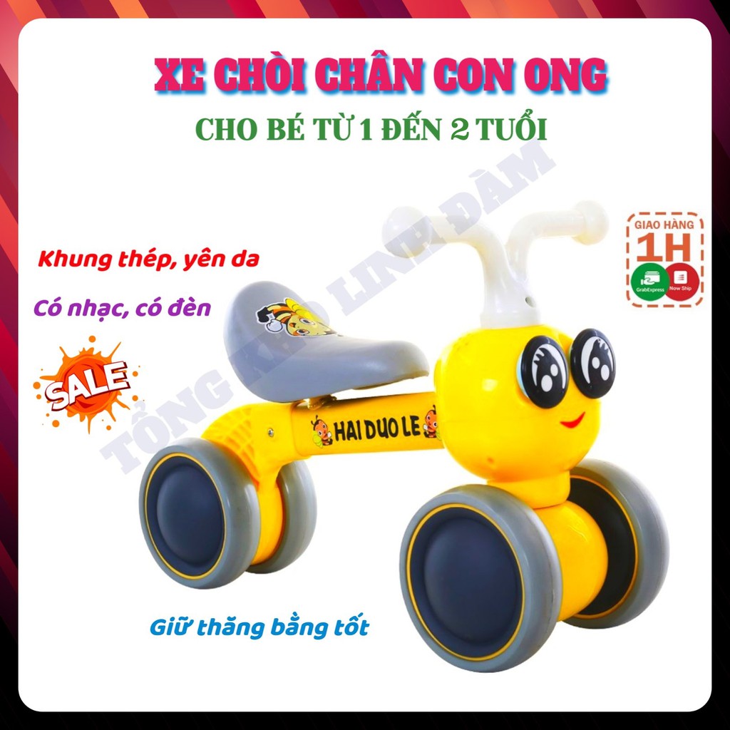 Xe chòi chân cho bé hình con ong có nhạc có đèn - Xe thăng bằng khung thép yên da bánh cao su - DC040