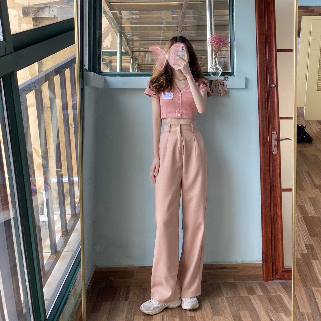 [ord] Sét Quần tây + Áo croptop Hồng pastel (S20) – Hàng có sẵn quần