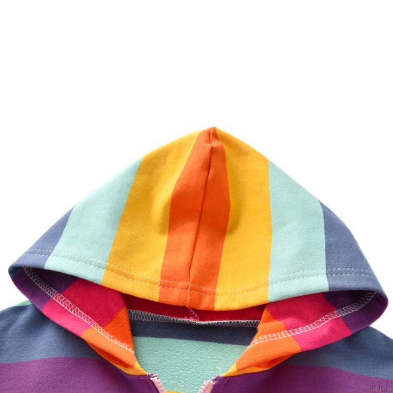 Áo Khoác Hoodie Họa Tiết Sọc Màu Cầu Vồng Đáng Yêu Hợp Thời Trang Mặc Hàng Ngày Cho Bé Gái