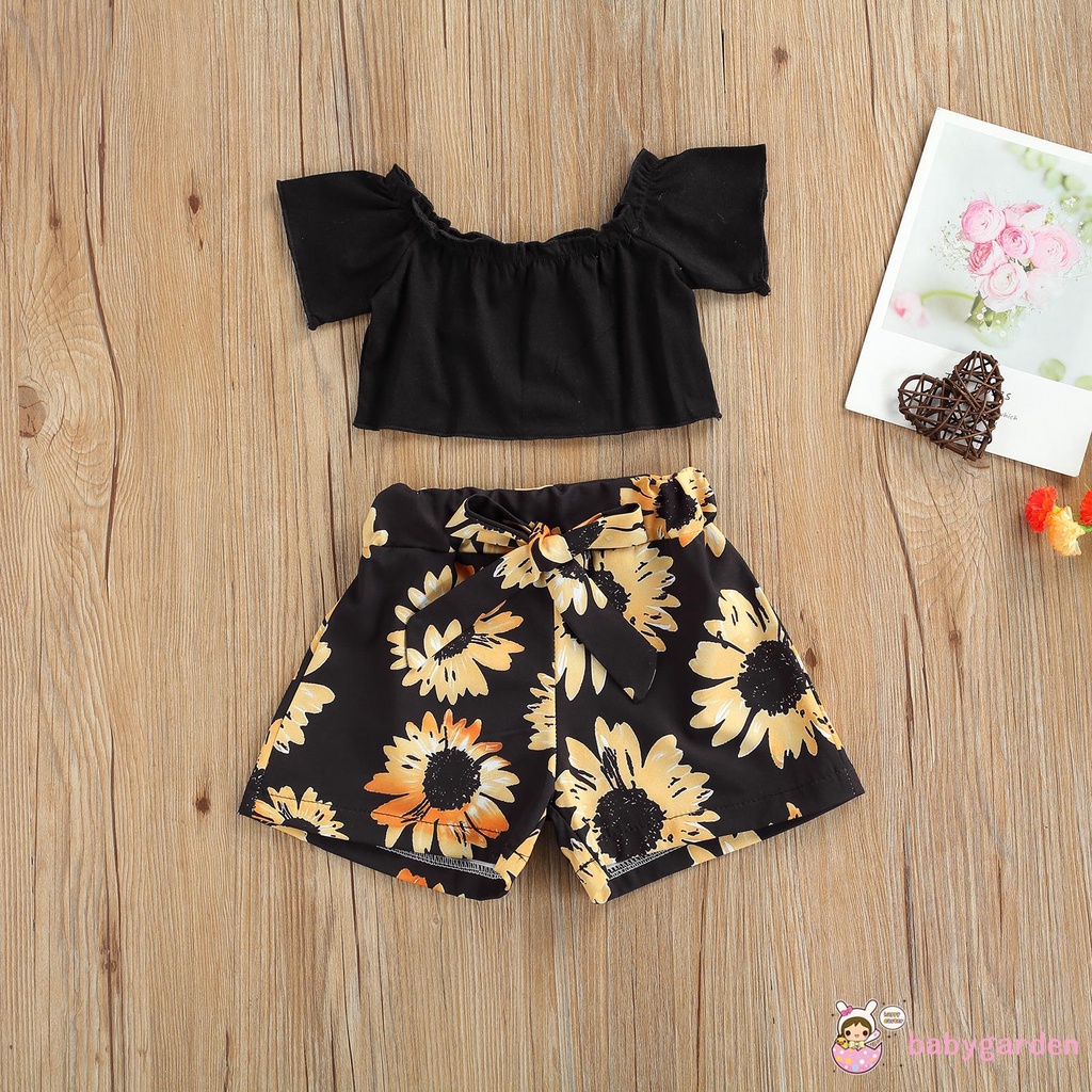 Áo Kiểu 2 Dây Và Quần Short Họa Tiết Hoa Hướng Dương Cho Bé Gái