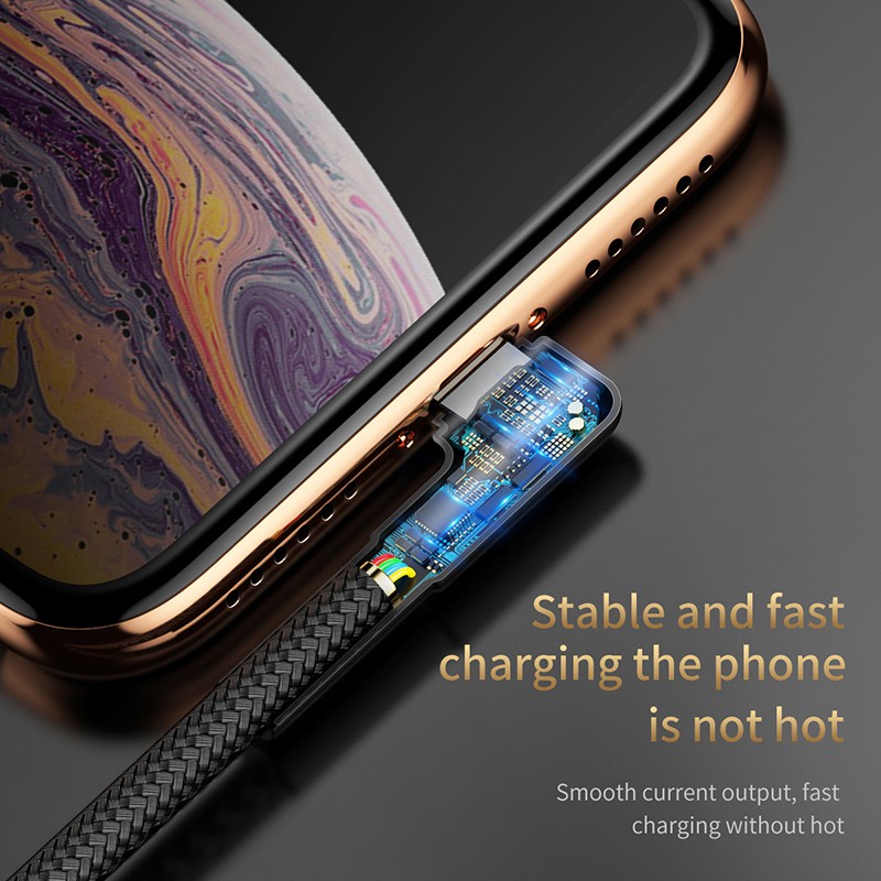 Dây cáp sạc nhanh IPhone Lightning Baseus USB 2.4A thiết kế 2 đầu góc vuông cho iPhone XR XS Max - Dây sạc cho Iphone