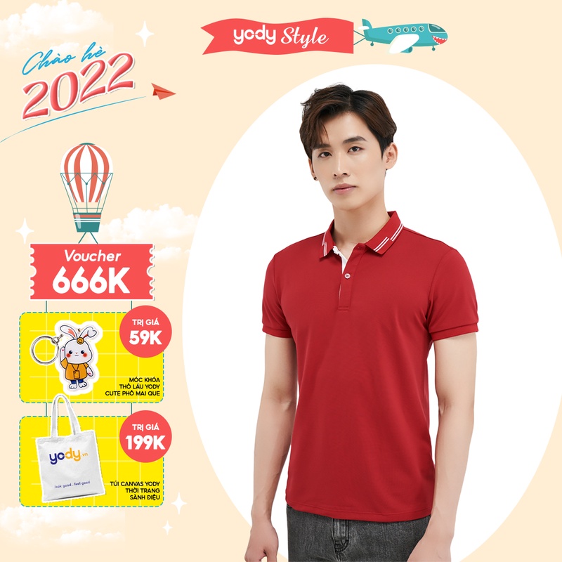 Áo polo nam cafe YODY khử mùi phối gấu, chống UV thân thiện với môi trường - APM3657