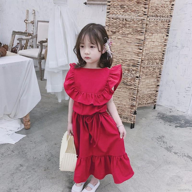 Đầm cotton sát nách màu trơn dễ thương cho bé gái