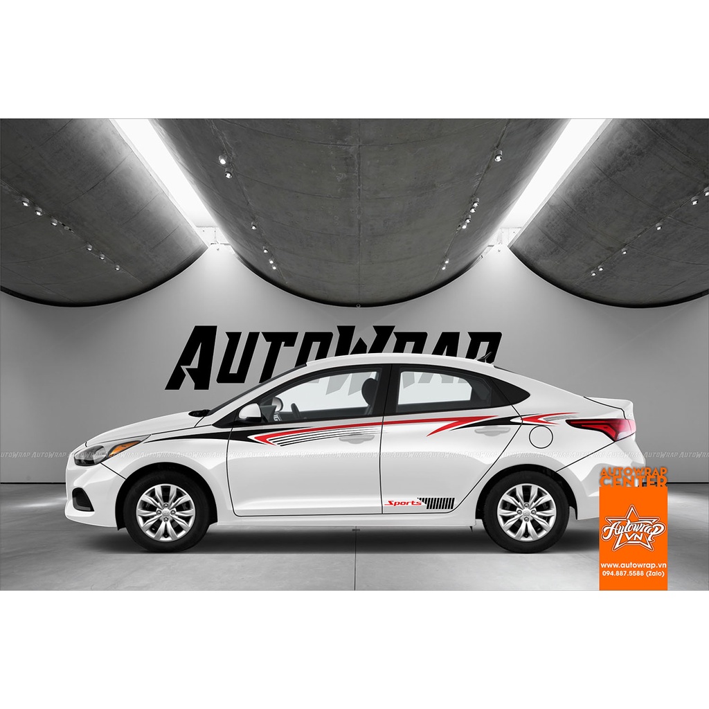 Tem họa tiết xe Accent SRS Sport - Tem họa tiết ô tô Hyundai, tem dán sườn xe thể thao
