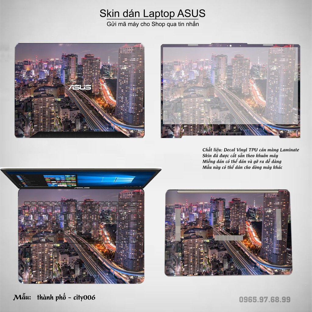 Skin dán Laptop Asus in hình thành phố (inbox mã máy cho Shop)