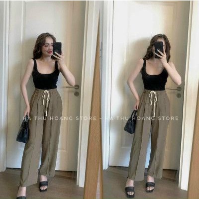 Quần baggy vải xuông nhẹ cạp chun rút dây