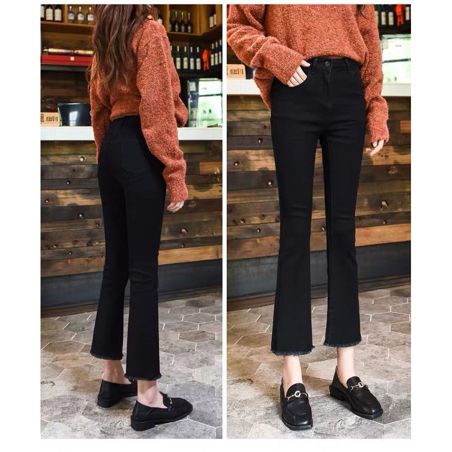 Quần Jean Nữ Thiết Kế Dáng Ống Loe, Quần Bò Cạp / Lưng Cao , Chất Cotton, Màu Đen Co Giãn Tốt - Hàng VNXK, CA02 | BigBuy360 - bigbuy360.vn