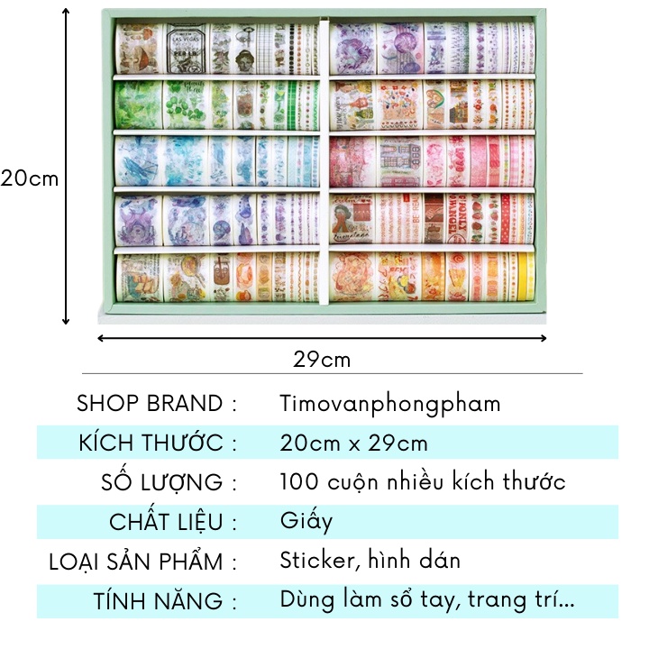 100 washi gồm 10 set washi tape cute vintage cổ điển băng keo hình dán trang trí sổ tay làm dụng cụ bullet journal WS11