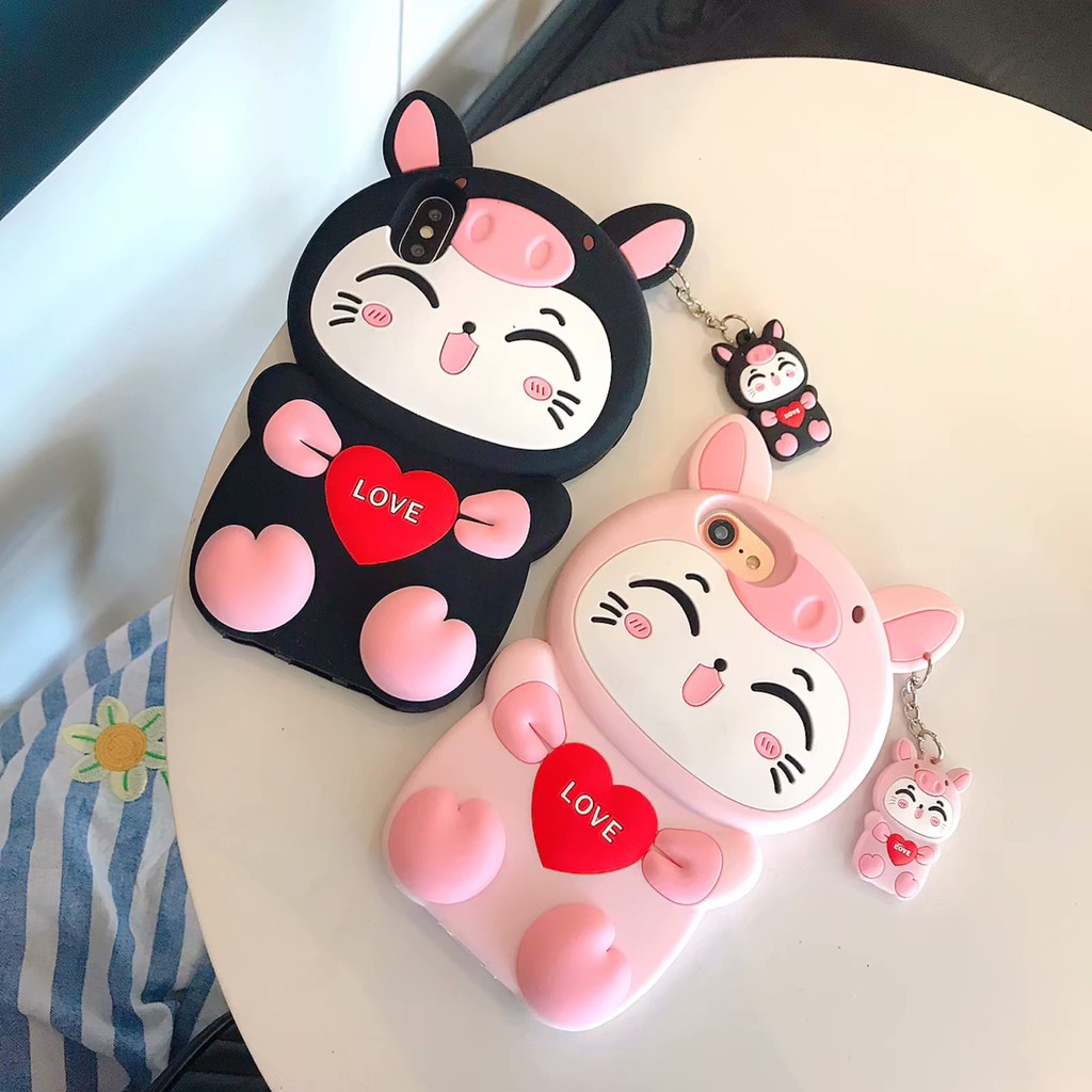 Ốp Điện Thoại Silicon Mềm Hình Heo / Mèo 3D Cho iPhone 6 6s + 7 8 Plus SE 2020 X Xs Max XR 11 Pro Max 12 Pro Max 13 Pro Max 14 Pro Max