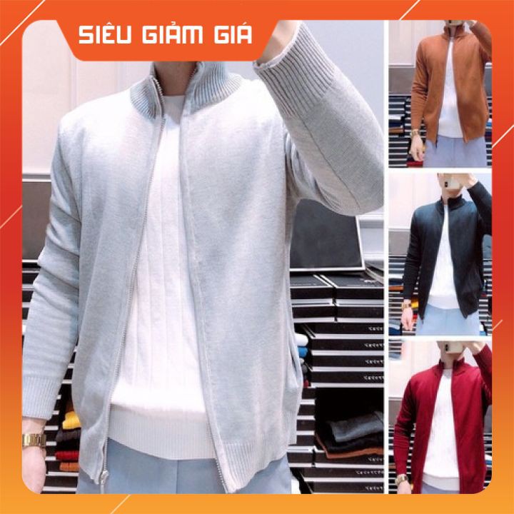 Áo khoác cardigan cổ cao dài tay thời trang, Áo Khoác Len Nam