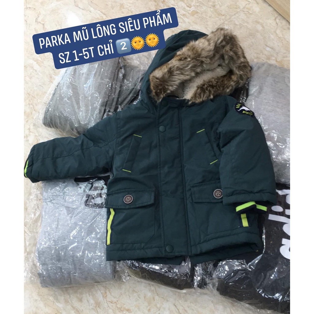 6181 Áo parka bé trai mũ lông mặt ngoài lớp kaki xịn chống nước nhẹ mặt trong lót nỉ dày dặn, áo phao xuất dư,