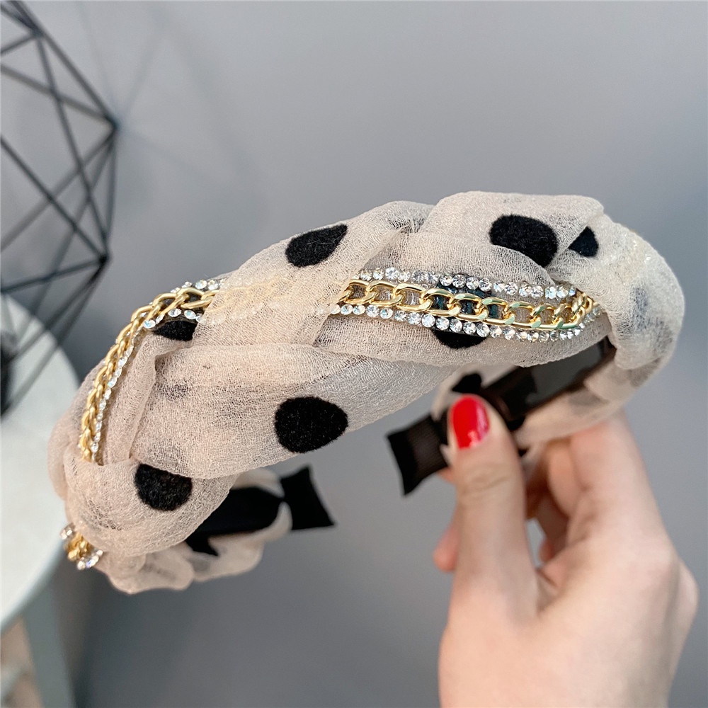 Băng Đô Bện Dây Họa Tiết Chấm Bi Phong Cách Pháp Cổ Điển Dành Cho Nữ