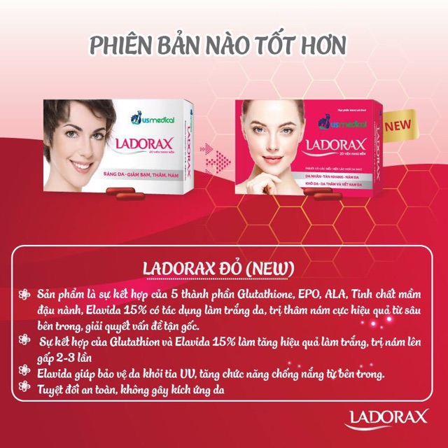 Viên uống trắng da Ladorax - Hộp 20 viên