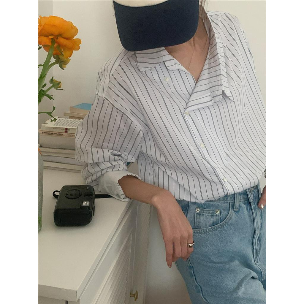 Áo Sơ Mi Kẻ Sọc Dài Tay Cài Nút Thiết Kế Không Đồng Đều Màu Sắc 6107