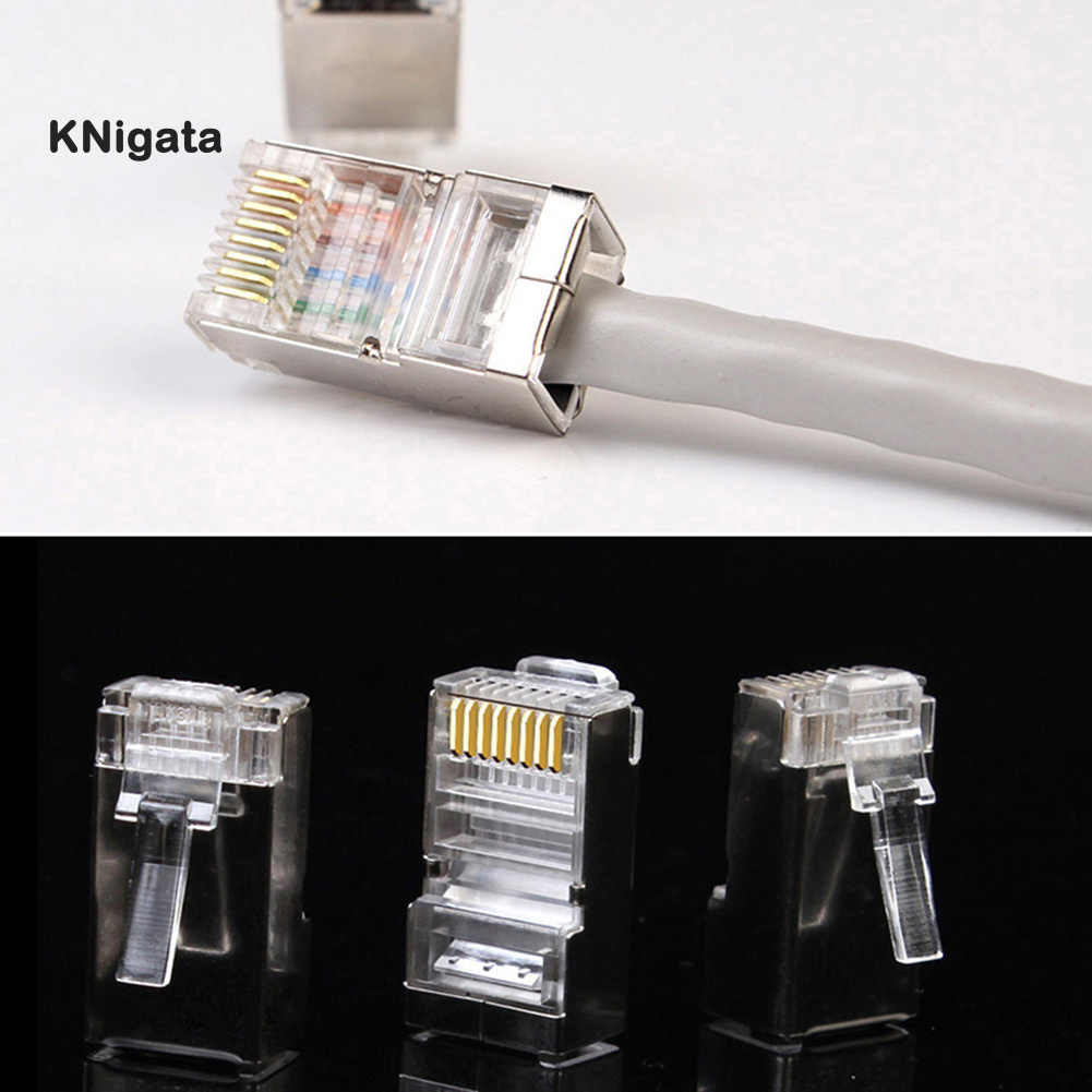 Set 100 Đầu Nối Dây Cáp Mạng Rj45 Rj-45 8p8c Cat6 Bằng Kim Loại Trong Suốt