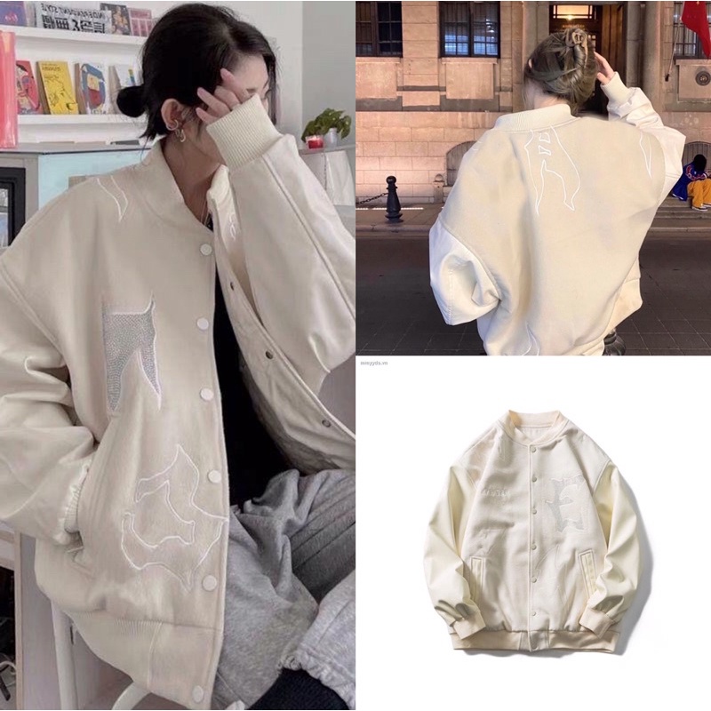 ÁoKhoácNỉBomberInHoạ Tiết Nữ[FREESHIP]🌸Jacket bóng chày thể thao form rộg tay bo,bomber dạ pha tay da cá tính Ulzzang🌸