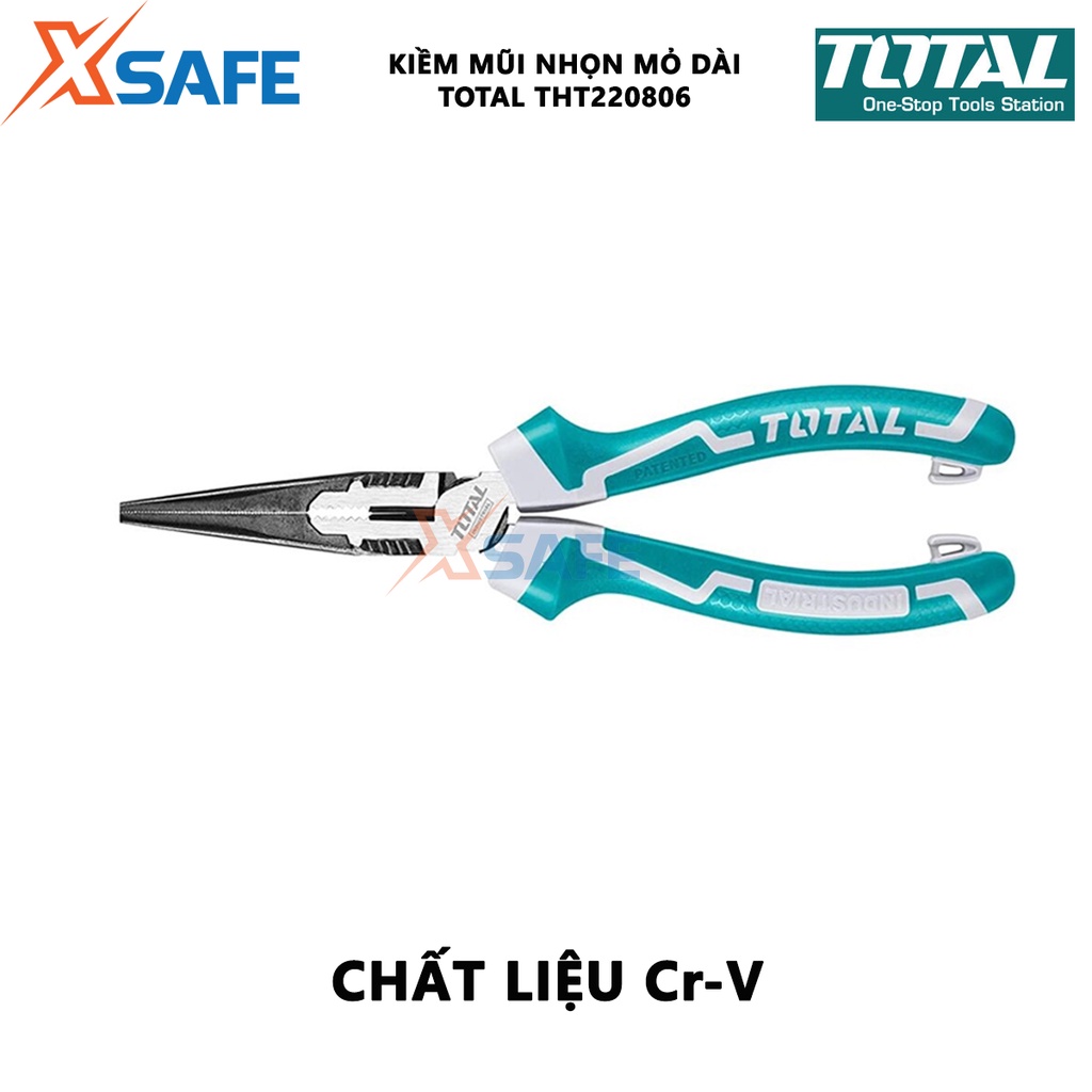 Kìm mũi nhọn mỏ dài  TOTAL THT220806 | kềm cao cấp Kích thước 8&quot;/ 160mm, Chất liệu bằng thép CR - V, đen bóng, Độ bền