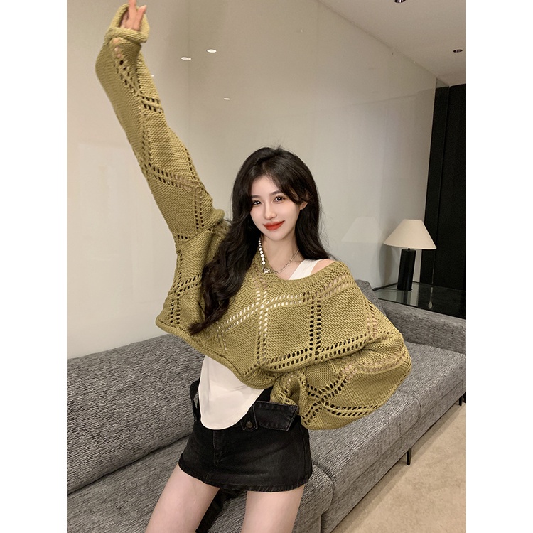 DUNEA Áo Sweater Dệt Kim Tay Dài Và Áo Camisole Đơn Giản Cổ Điển Hàn Quốc Cho Nữ