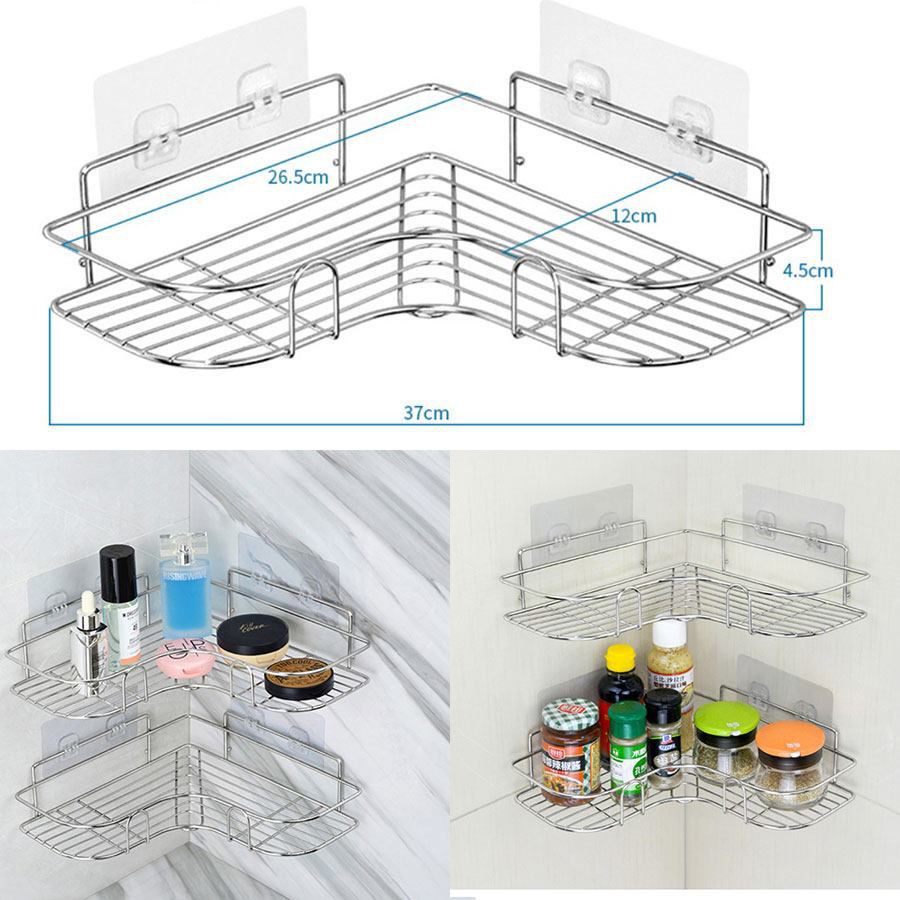 Kệ Đựng Đồ Đa Năng, Kệ góc Inox 304 Nhà Tắm Nhà Bếp Không Gỉ Dán Tường Siêu Chắc Tặng Kèm Miếng Dán