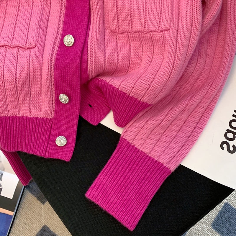 Áo Khoác Cardigan Dệt Kim Dáng Ngắn Màu Hồng Phong Cách Thu Đông Thời Trang Cho Nữ