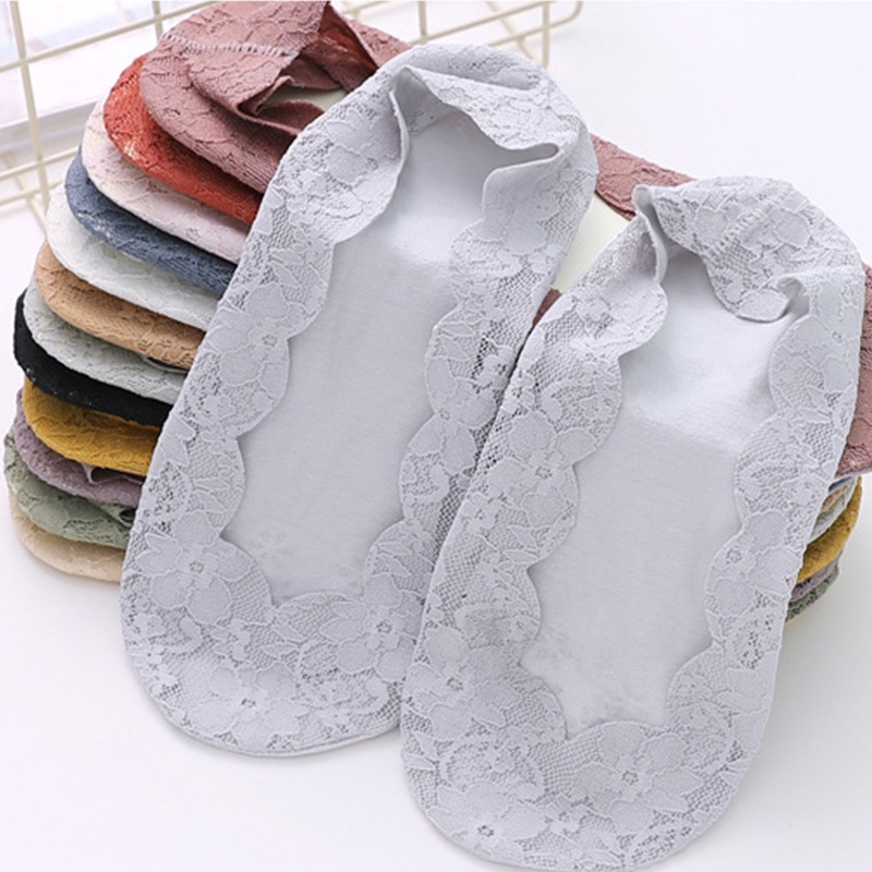 Cute Byte Đôi Vớ Thuyền Phối Ren Hoa Dễ Thương Cho Nữ