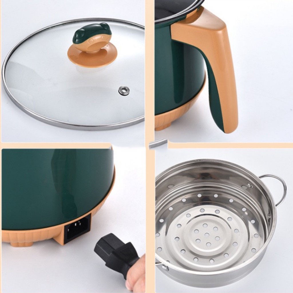 Nồi lẩu điện mini đa năng - Ca nấu mì, nướng, chiên xào đa chức năng kèm giá hấp size 18cm - T2K Shop