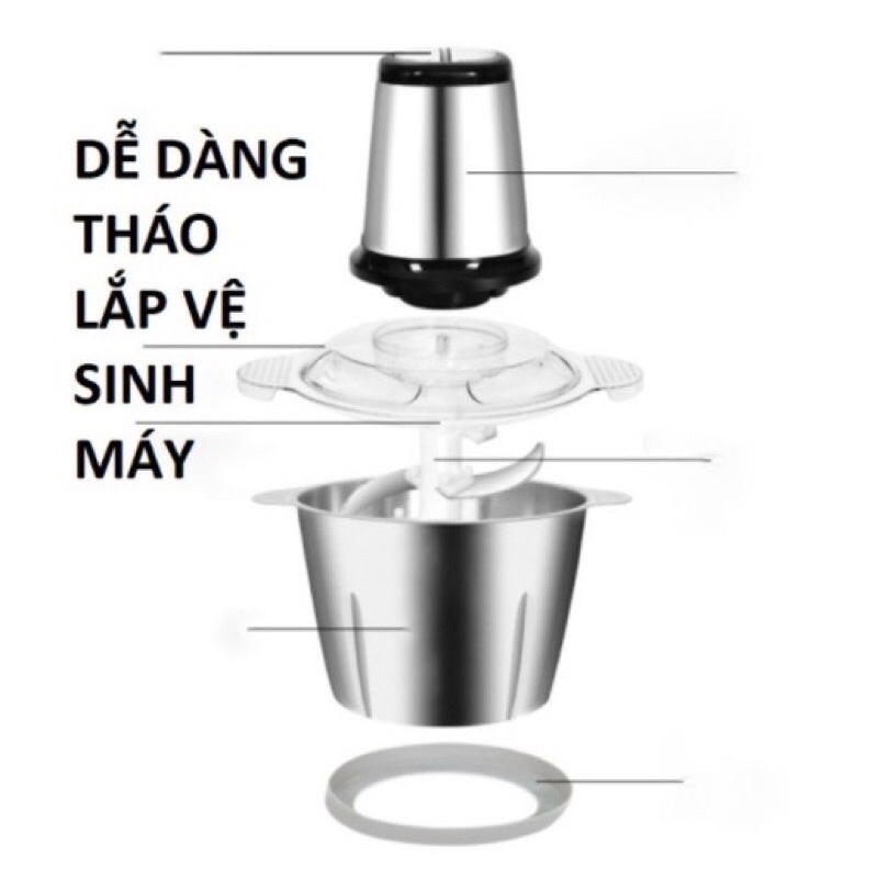 Máy Xay Thịt FOOD PROCESSOR HDA Cối Inox Đa Năng Dao 4 Lưỡi - Dung Tích 2 lít