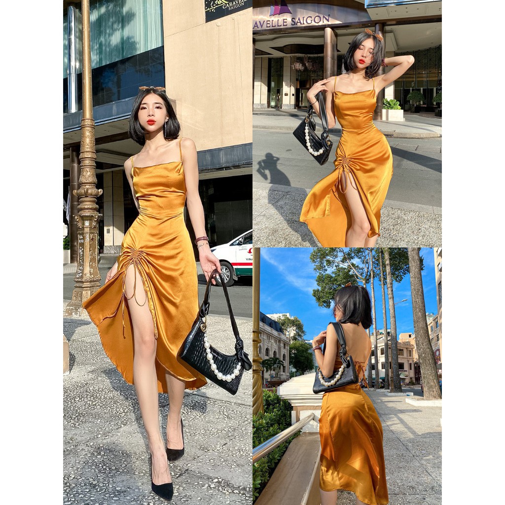 Đầm Maxi Dài 2 Dây, Hở Lưng, Xẻ Tà, Dây Rút, Hoa Nhí, Đi Tiệc Đẹp - YD117350