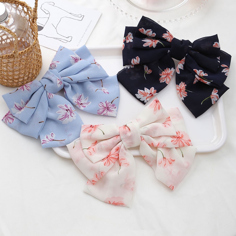 Kẹp tóc đính nơ hoa bằng chiffon kiểu Hàn Quốc xinh xắn ngọt ngào