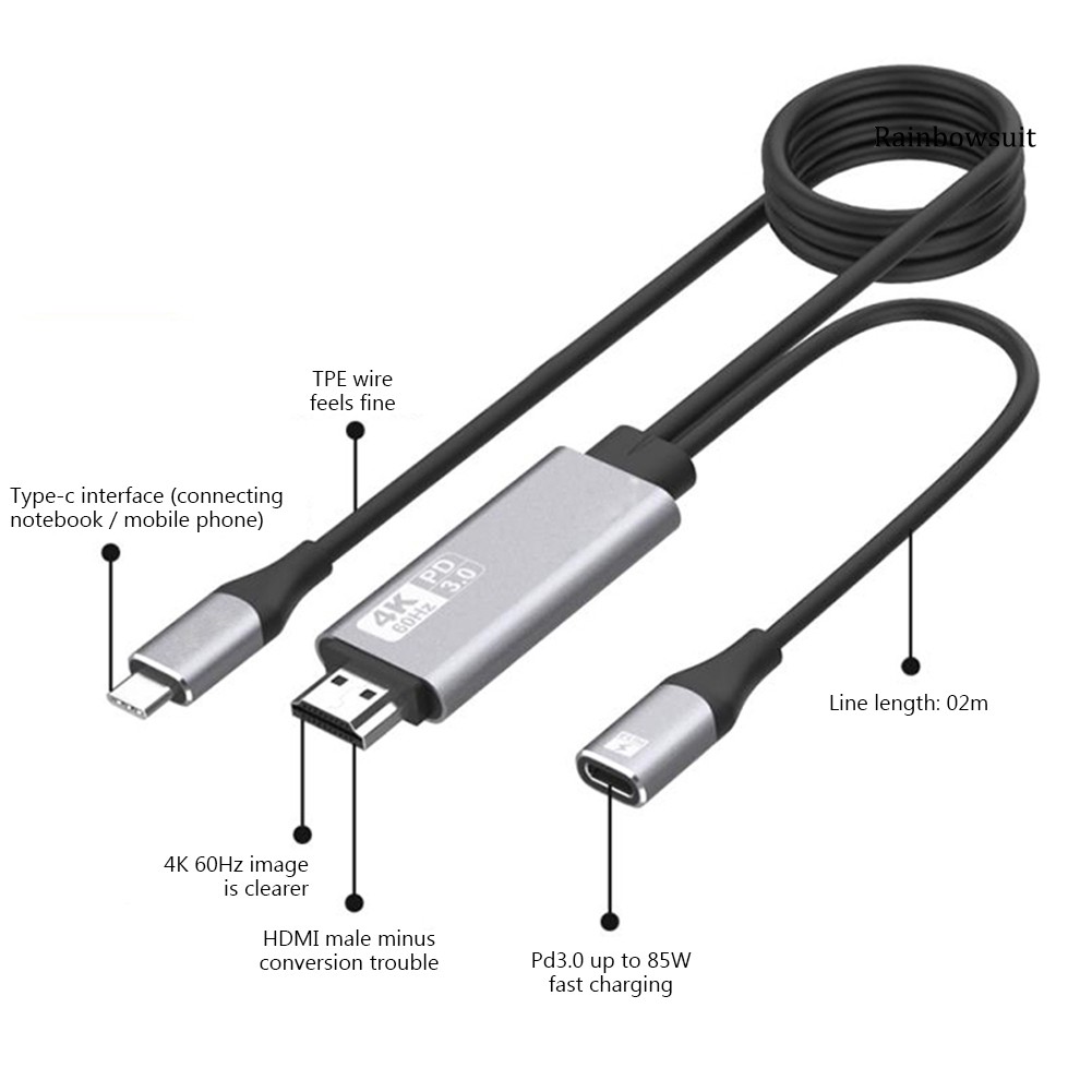 Dây Cáp Chuyển Đổi Type-C Male Sang Hdmi 4k 60hz Cho Laptop / Tv / Máy Chiếu