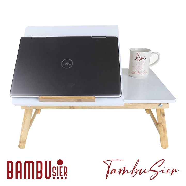 [BAMBOO] Bàn kê laptop xếp gọn gỗ tre - mặt bàn nghiêng 5 cấp độ, bàn có ngăn kéo [TABLIX-01]