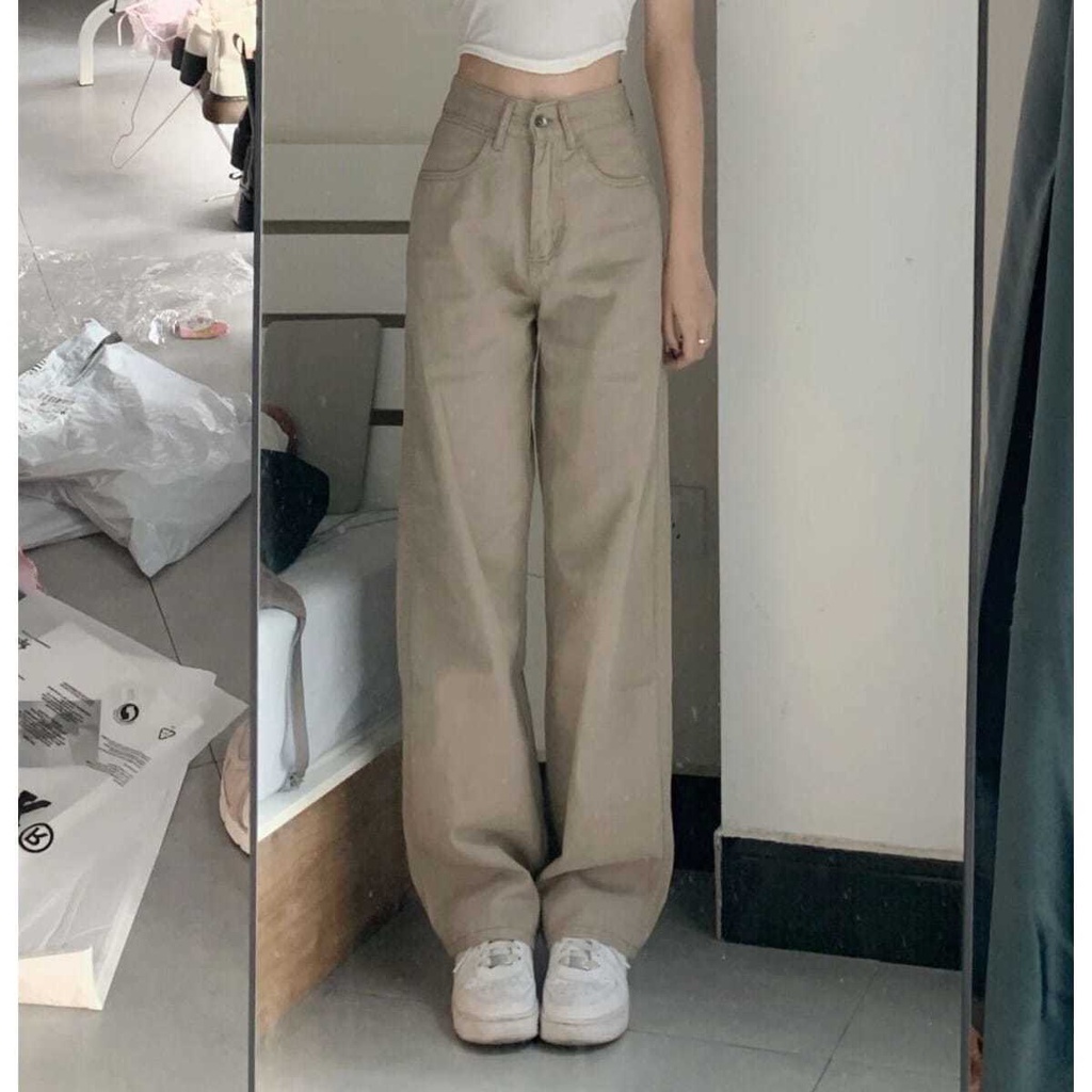 Quần jean ống suông lưng cao culottes ôm eo vintage cực xinh