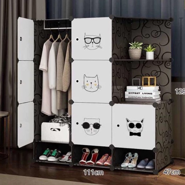 TỦ NHỰA LẮP GHÉP 12 Ô ( 7 Ô TO+ 2 KỆ GÓC+ 3 Ô GIÀY ) ĐỂ ĐỒ ĐA NĂNG THÔN MINH SÂU 47CM ( tùy chọn mẫu )
