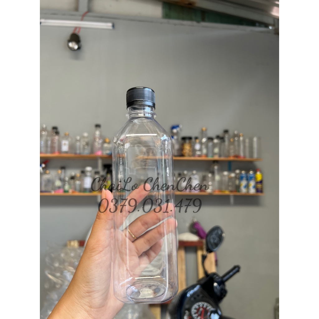 Set chai nhựa vuông kèm nắp nhựa đen