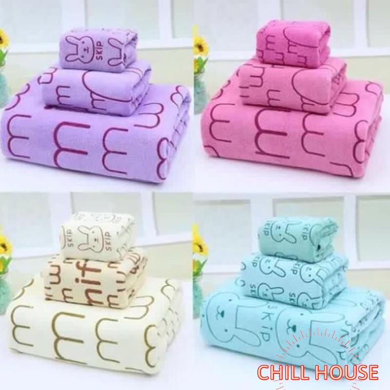 Set 3 khăn nhà tắm tiện ích (gồm khăn tắm, khăn lau tóc, khăn mặt) - CHILLHOUSE