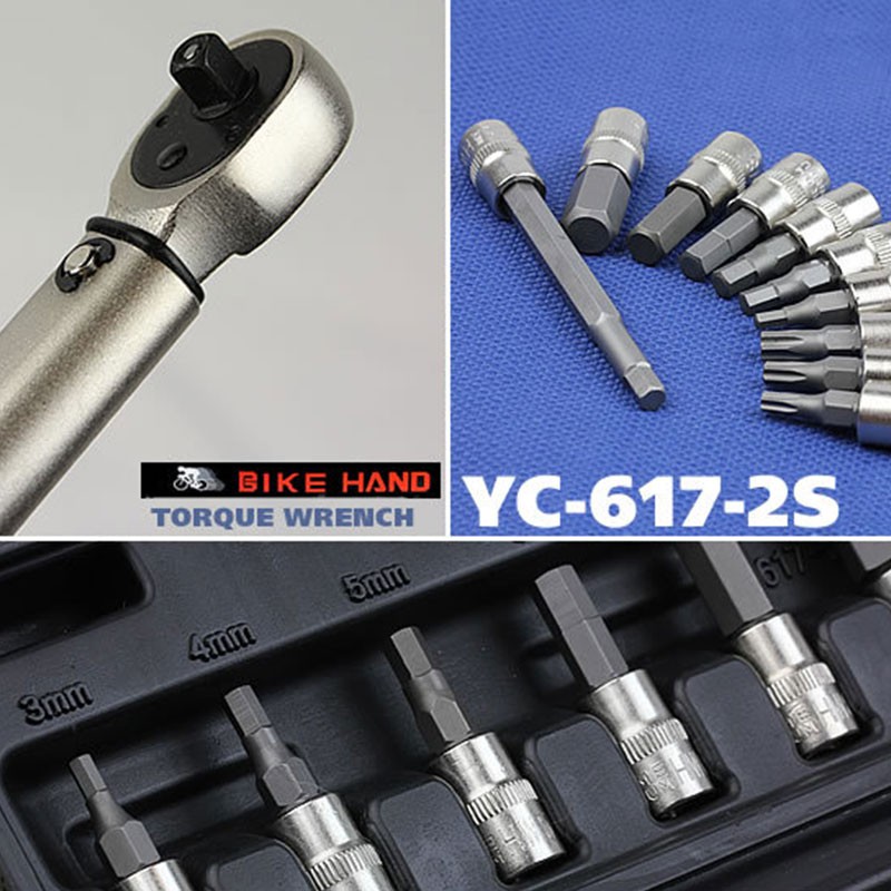 Bộ công cụ sửa chữa cờ lê xe đạp chuyên nghiệp Đài Loan BIKEHAND YC-617-2S Cờ lê mô-men xoắn xe đạp bên trong cờ lê lục giác tay áo