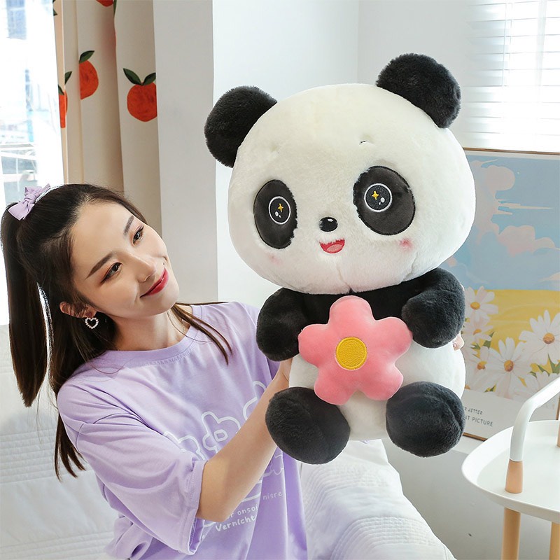 Thú Bông Gấu Trúc Panda Cầm Hoa Lông Xù NHÓC