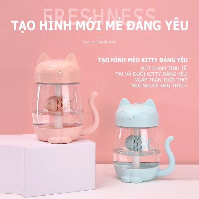 Máy Tạo Độ Ẩm Phun Sương Dùng Pin Sạc Hình Mèo Kitty 3 Trong 1 Tiện Lợi