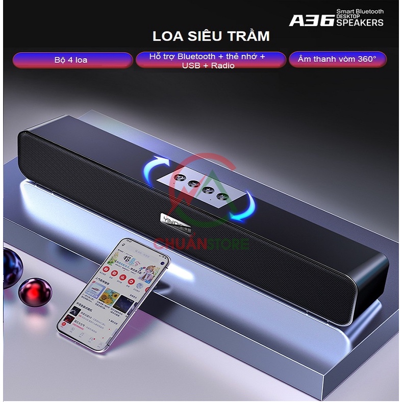 Loa Bluetooth không dây A36, âm thanh vòm 6D