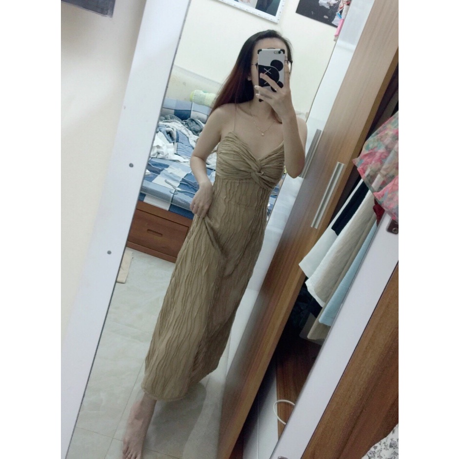 Đầm maxi 2s nhún thun xoắn ngực thiết kế theo xu hướng