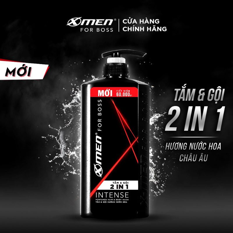 Tắm gội X-men 2 in 1 For Boss intense 850ml