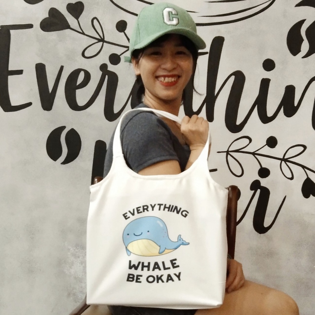 Túi tote, vải canvas 100% poli cao cấp, phong cách thời trang ulzzang, có khoá miệng xịn xò CÁ VOI CUTE mã K22