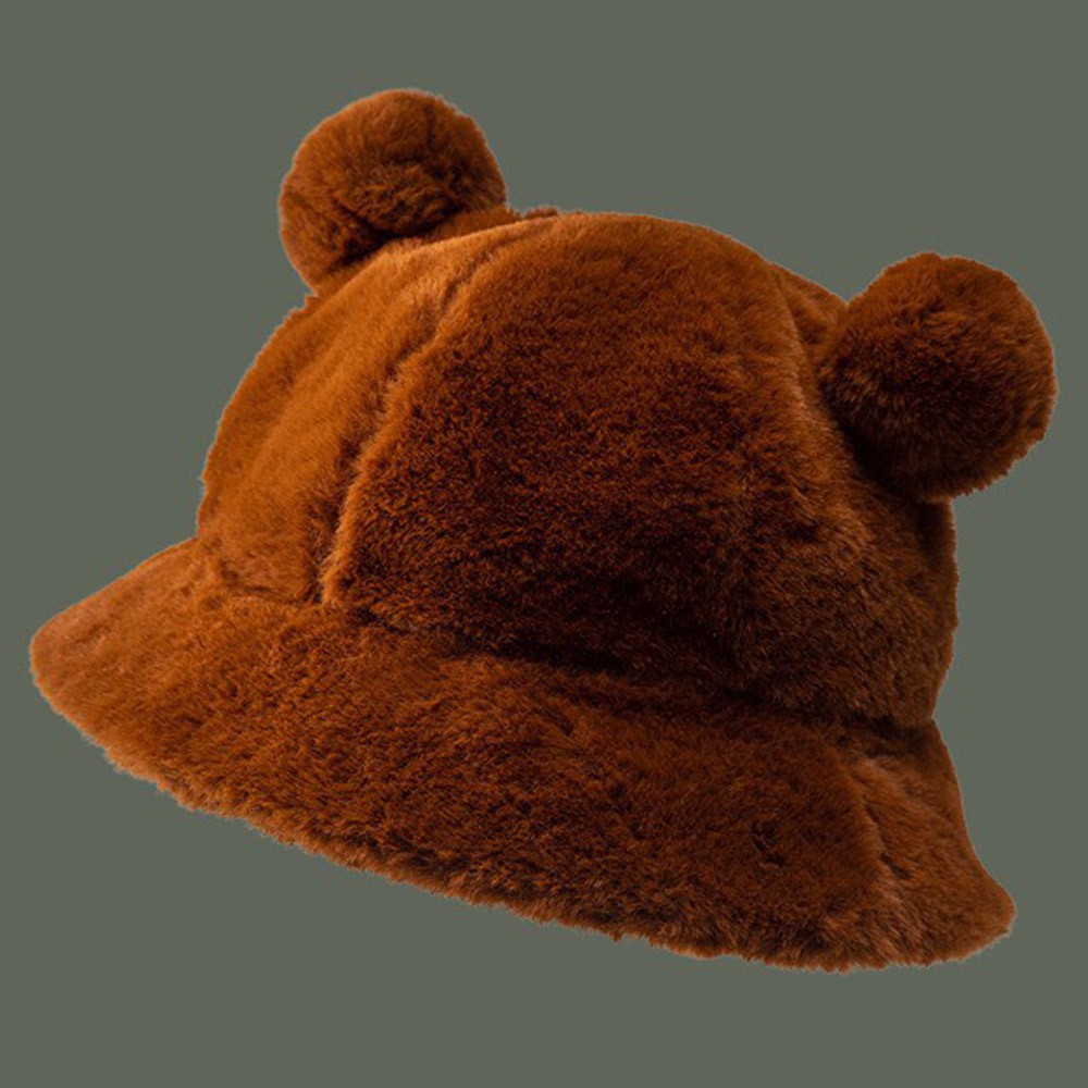 Mũ bucket len, nón tai gấu lông mềm mịn phom unisex, phong cách Hàn Quốc